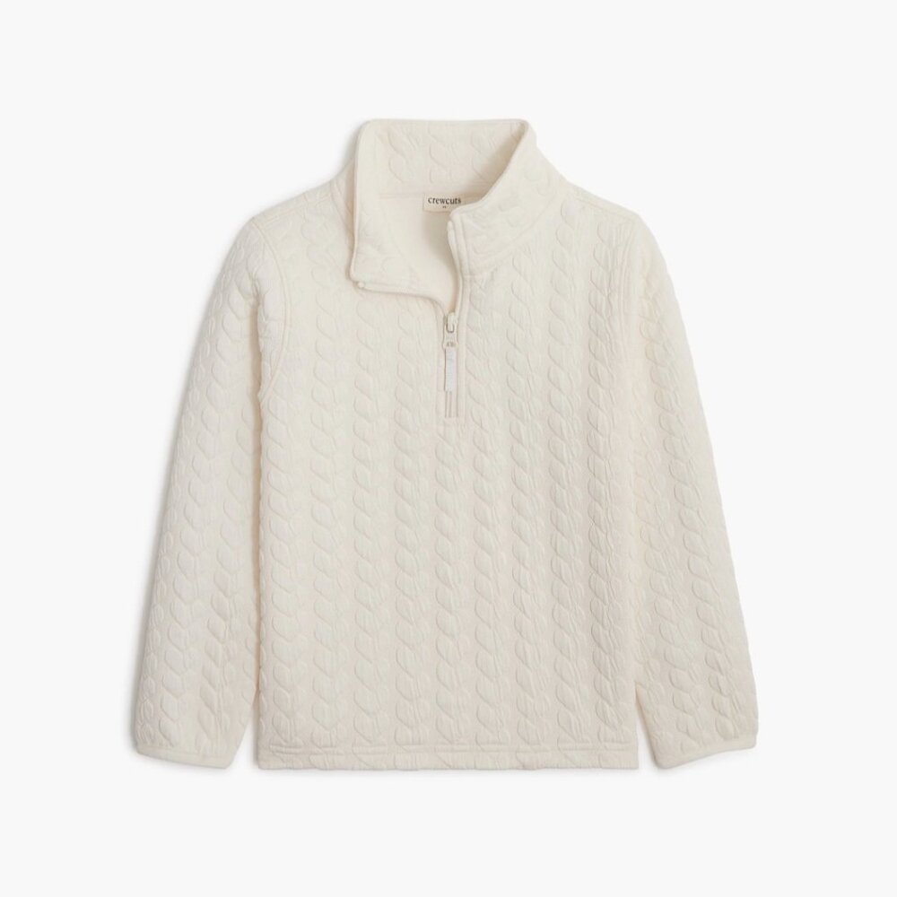 J Crew Ivory Girls' Quilted Heart Half Zip Pullover, size XL (12-14), New